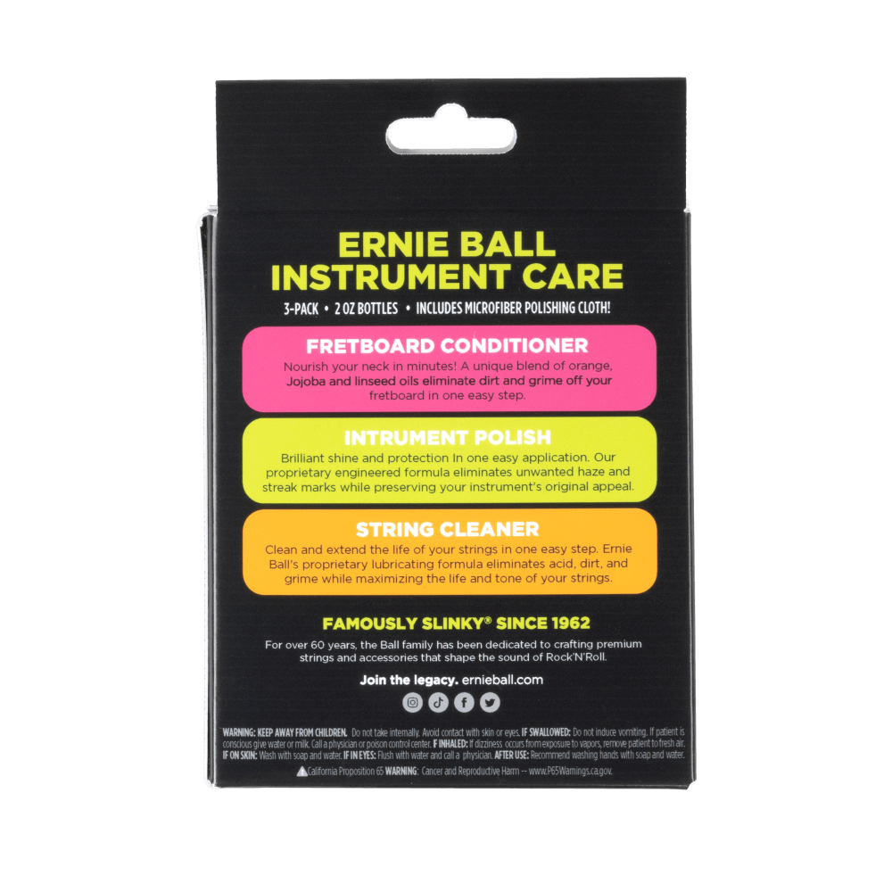 Ernie Ball Instrument Care 3-pack with Microfiber Polish Cloth