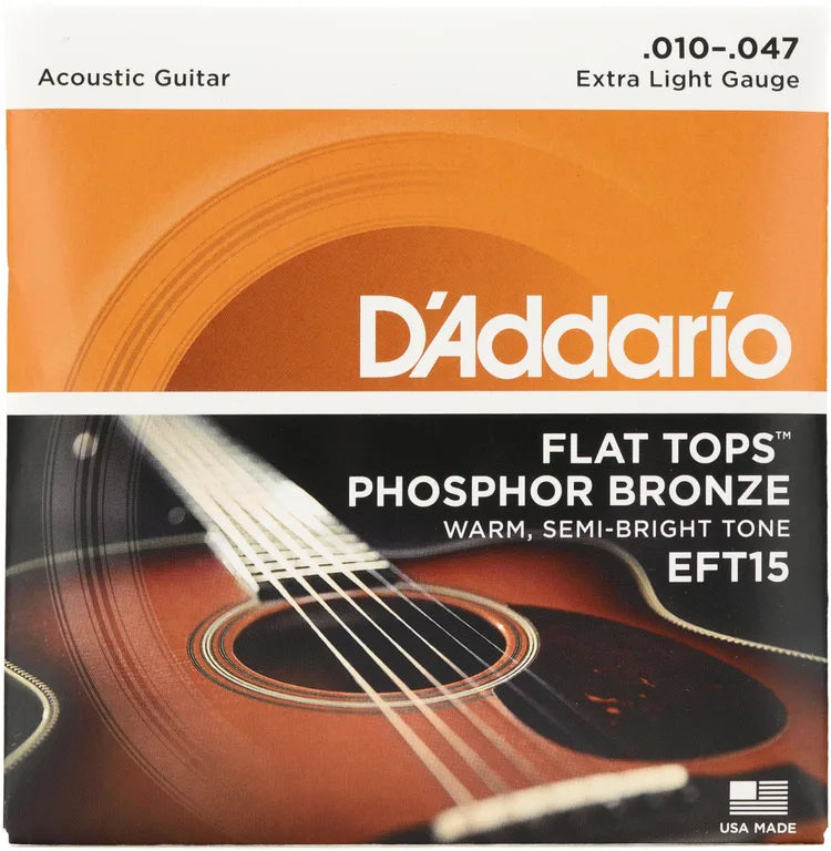 D'Addario EFT15 Flat Tops Phosphor Bronze Acoustic Guitar Strings - .010-.047 Extra Light