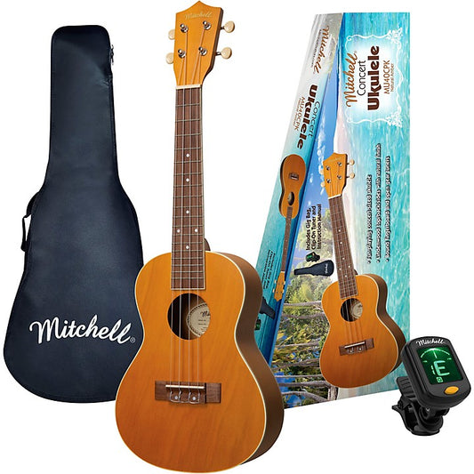 Mitchell Concert Ukulele Pack - Natural Amber - MU40CPK