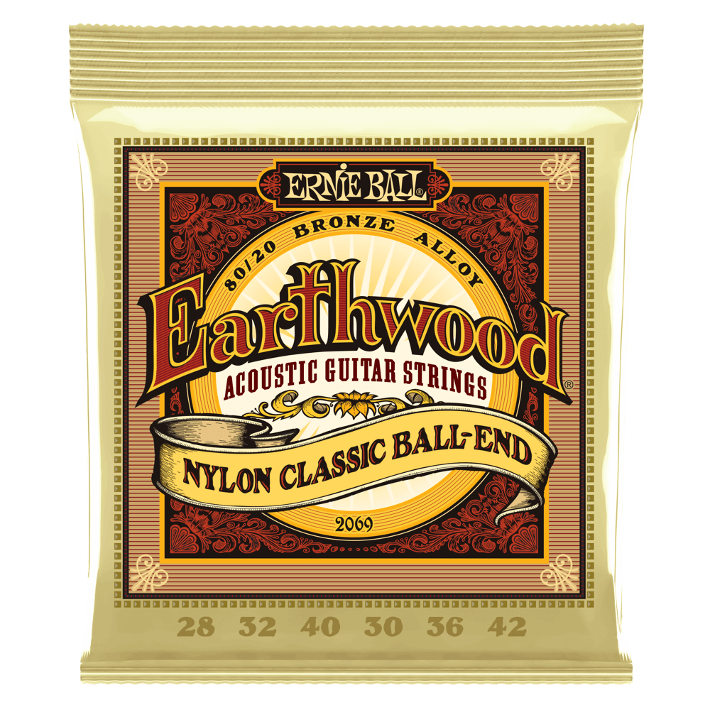 Ernie Ball Earthwood 80/20 Bronze Nylon Ball End Folk/Classical Guitar Strings - Clear & Gold