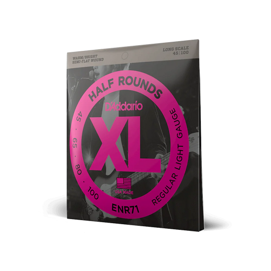 D'addario 45-100 Regular Light Long Scale Semi-Flat Wound Bass Strings FPM26