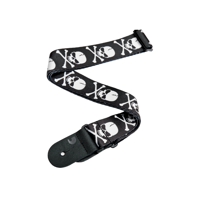 D'Addario Sublimation Guitar Strap, Printed Skull and Cross Bone