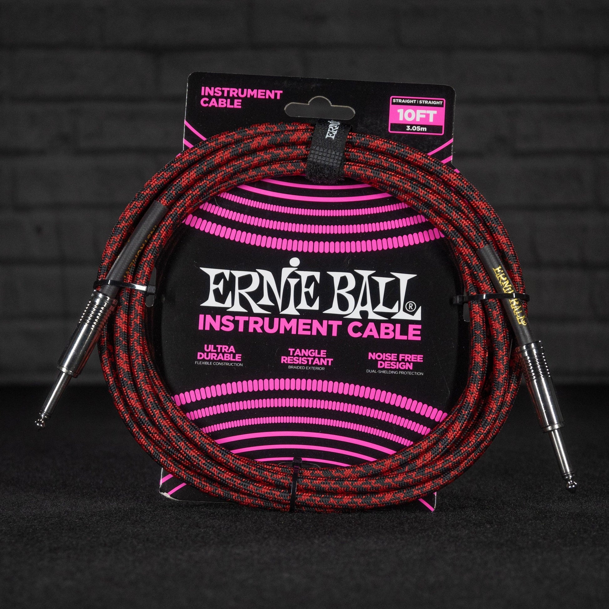 Ernie Ball 10 Foot Braided Straight / Straight Instrument Cable - Red Black - Impulse Music Co.