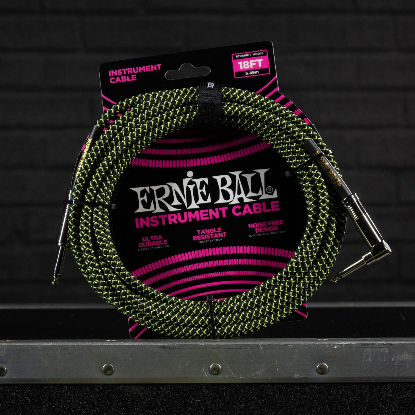 Ernie Ball 18' Straight/Angle Instrument Cable Black/Green - Impulse Music Co.