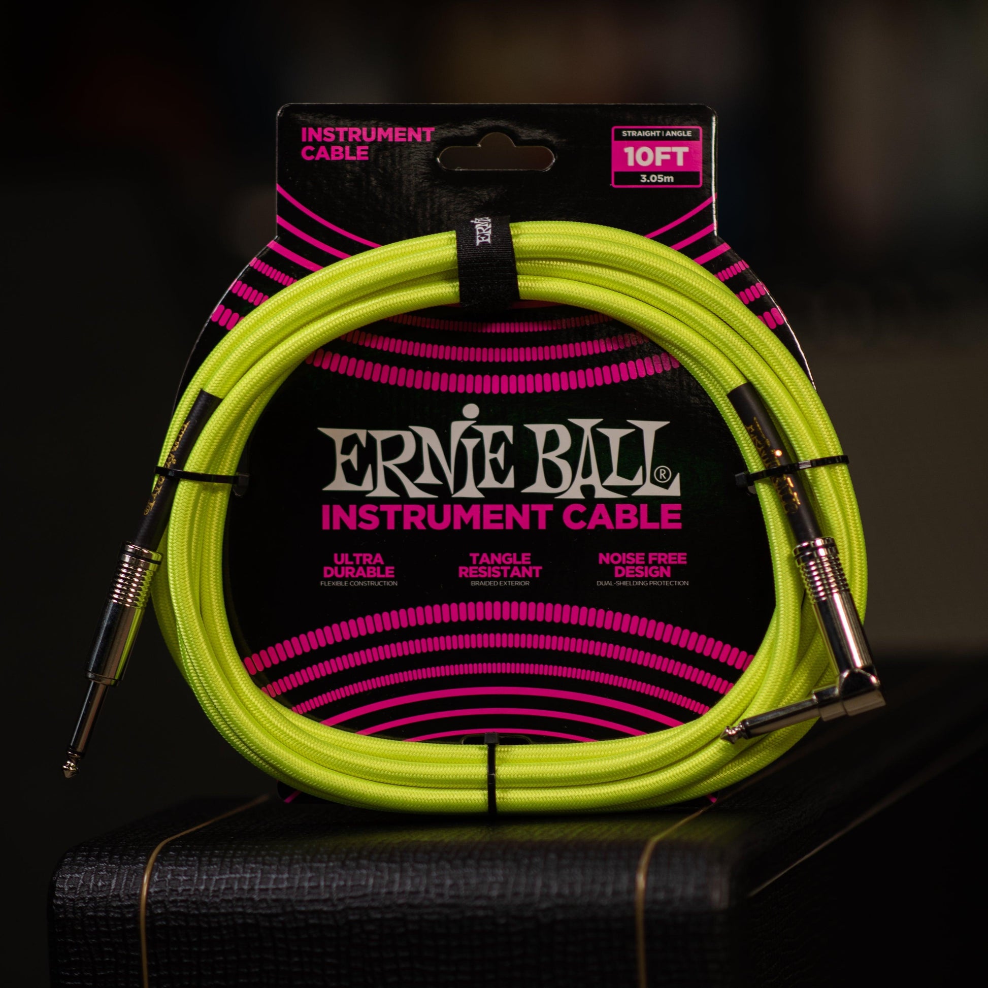Ernie Ball Instrument Cable Neon Green 10 ft. - Impulse Music Co.