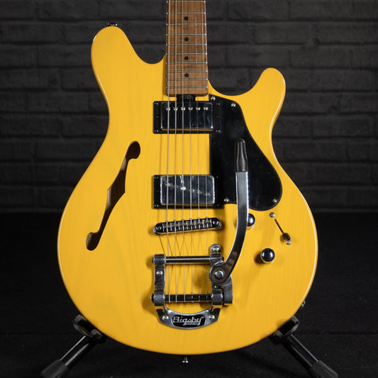 Sterling by Music Man Valentine Chambered Bigsby Electric Guitar (Butterscotch) - Impulse Music Co.